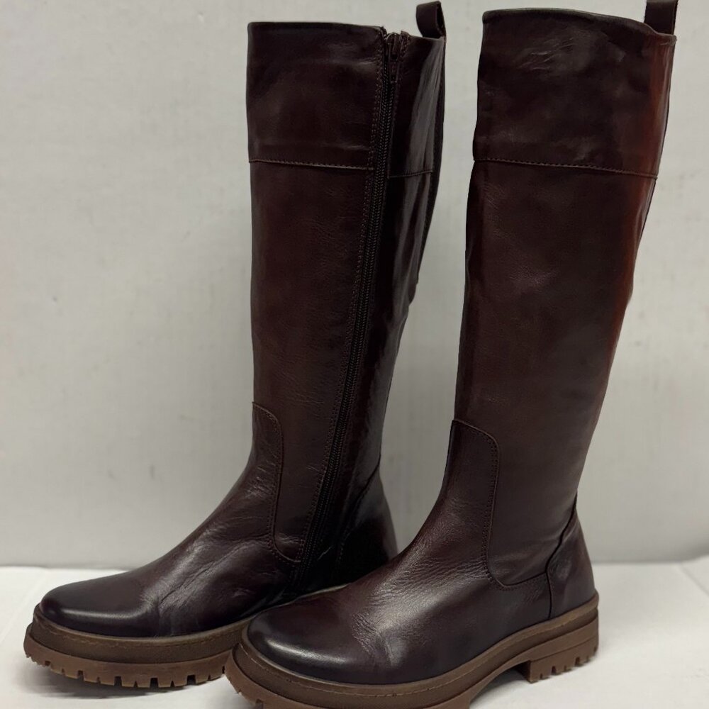 Miz Mooz Tall Leather Heeled Boots in Dark Brown